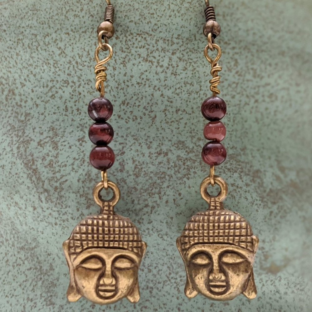 Brass Buddha Beaded Earrings